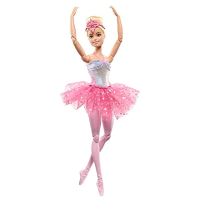 Abbildung von Barbie Dreamtopia Zauberlicht Ballerina Puppe, mit rosa Tutu und blonden Haaren, 5 Licht Soundeffekte, Bewegliche Barbie, ab 3 Jahren, HLC25