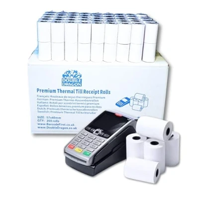 Abbildung von Double Dragon, 57 x 40 mm Premium Thermopapier Kassenrollen für PDQ Kreditkartenmaschine, POS, EPOS, Kassensystem [Packung mit 20]