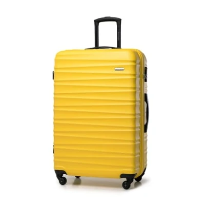 Abbildung von WITTCHEN Reisekoffer Groß Rollkoffer Trolley Großer Koffer Check In Gepäck Hartschale aus ABS mit 4 Spinner Rollen Zahlenschloss Teleskopgriff Groove Line Größe L gelb