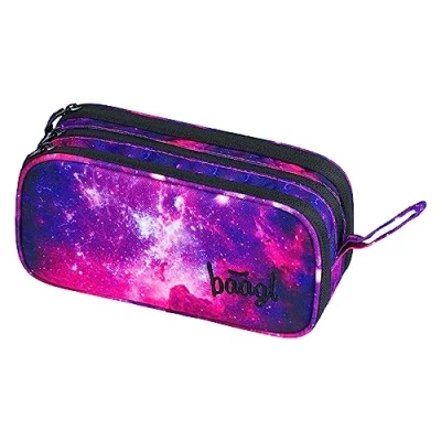 Abbildung von Baagl Federmäppchen für Mädchen, Schule Mäppchen, Federmappe mit 3 Fächer, Federtasche Teenager, Kinder Etui (Galaxy)