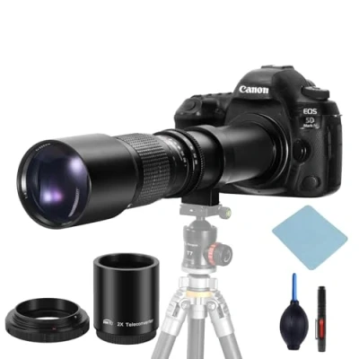 Abbildung von JINTU Teleobjektiv 500 1000mm, EF Objektiv für Canon DSLR, Manueller Fokus MF 4000D 2000D 1500D 1300D 1200D 850D 800D 750D 600D 500D 250D 550D 450D 90D 80D 60D 70D 77D 7D 6D 5D 1D