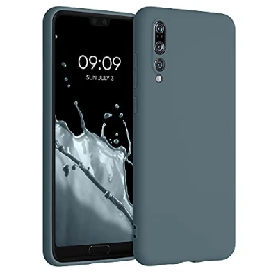 Abbildung von kwmobile Hülle kompatibel mit Huawei P20 Pro weiches TPU Silikon Case Cover geeignet für kabelloses Laden Dunkler Schiefer