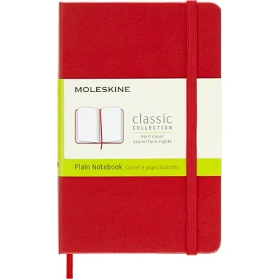 Abbildung von Moleskine Classic Notebook, Notizbuch mit weißen Seiten, Hardcover und elastischem Verschluss, Pocket Format 9 x 14 cm, Scharlachrote Farbe, 192 Seiten