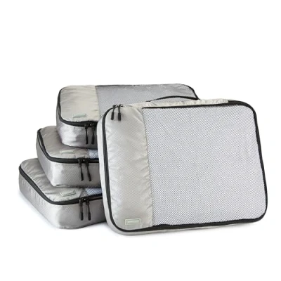 Abbildung von Amazon Basics Packwürfel Set für Koffer, Reise Organizer, Reißverschluss, 4 Teilig, Groß, Grau