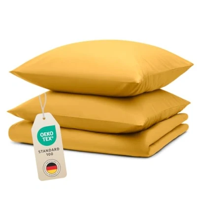 Abbildung von Blumtal Bettwäsche 200x200 cm + 2X Kissenbezug 80x80 Oeko TEX zertifizierte Mikrofaser Bed Sheets Bettbezug Set Duvet Cover weiche Gelb