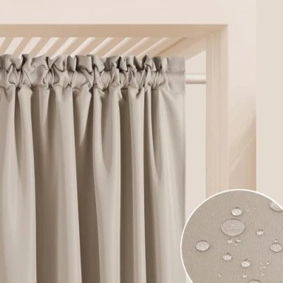 Abbildung von ROOM99 Outdoorvorhäng mit Kräuselband Garden Line 155 x 220 cm Breite Höhe Outdoor Vorhang wetterfest Wasserdicht Sichtschutz Sonnenschutz Gardinen Garten Winddicht Beige, 1 Stück