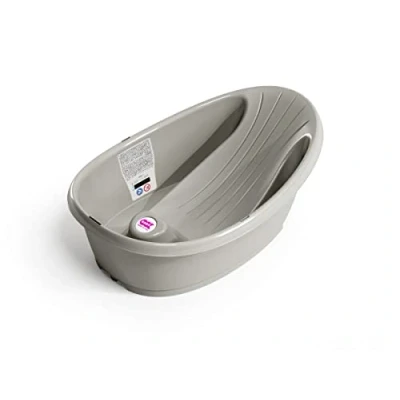 Abbildung von OKBABY Onda Baby Badewanne Rutschsichere Basis, mit eingebautem digitalen Flüssigkristall Thermometer Rückenstütze für zusätzlichen Komfort Passt in die oder ebenerdige Grau
