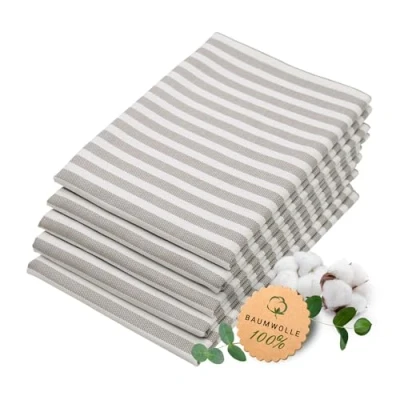 Abbildung von ZOLLNER 5er Set Geschirrtücher Baumwolle in 50x70 cm saugstarke und langlebige Küchentücher waschbar bis 60C grau gestreift Gastronomiequalität Oeko Tex® Zertifiziert