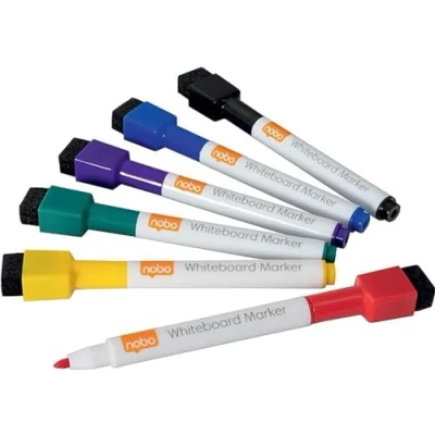 Abbildung von Nobo Rexel wiederbeschreibbare, trocken abwischbare Mini Marker farblich sortiert, 6er Pack