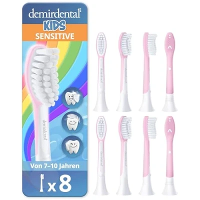 Abbildung von demirdental Ersatzbürsten for Kids passend für Philips Sonicare Kids, Kinder Schallzahnbürsten, ab 7 Jahre, entspricht HX6044, Rosa, 8er Set