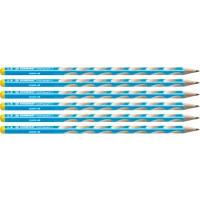 Abbildung von Schmaler Dreikant Bleistift für Linkshänder STABILO EASYgraph S in blau 6er Pack Härtegrad HB