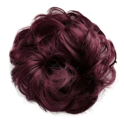 Abbildung von CAISHA Haarteil Haargummi Hochsteckfrisuren Brautfrisuren Voluminös Gelockt Unordentlich Dutt Kunstfaser DM15cm Weinrot G27A