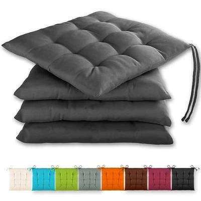 Abbildung von Gräfenstayn® 4er Set Sitzkissen 40x40x3cm mit Haltebändern für Indoor und Outdoor Öko Tex Siegel (Graphite)