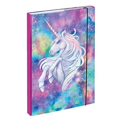 Abbildung von Baagl Heftbox für Schulranzen A4 Sammelmappe Kinder mit Gummiband und Innenklappen Heftmappe, Sammelbox Gummizug Mädchen (Unicorn)