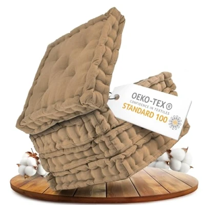 Abbildung von Gräfenstayn® 4er Set Sitzkissen Stuhlkissen 40x40x8cm für Indoor und Outdoor aus 100% Baumwolle Dicke Polsterung Steppkissen/Bodenkissen (Anthrazit)