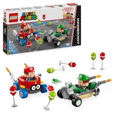 Abbildung von LEGO Super Mario: Mario Kart Baby vs. Luigi, Nintendo Figuren zum Sammeln, 2 baubare Spielzeugflitzer, Geschenk für Jungen, Mädchen und Gamer ab 8 Jahren, Abenteuer Spielzeug 72034