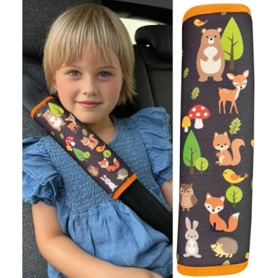 Abbildung von HECKBO 1x Kinder Auto Gurtpolster Gurtschutz Waldtiere Tiere Mädchen Sicherheitsgurt Polster für und Babys Ideal jeden Gurt Autositzerhöhungen Fahrradanhänger Fahrrad