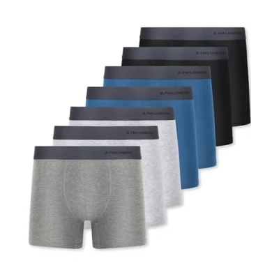 Abbildung von FM London 7er Pack Boxershorts für Herren ohne Etikett Atmungsaktive, Weiche und Dehnbare Unterhosen Männer mit Hohem Baumwollanteil Mehrfarbig,L