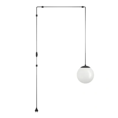 Abbildung von EGLO Hängelampe Rondo 3, Lampenfassung mit Kabel und Stecker, Pendelleuchte über Esstisch, Esszimmerlampe aus schwarzem Metall weißem Glas, E27 Fassung