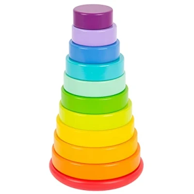 Abbildung von small foot Stapelturm Steckspiel Regenbogen, mit unterschiedlich großen Holzscheiben, ab 12 Monaten, 11794, Multicolor, 5.1 x 9.3