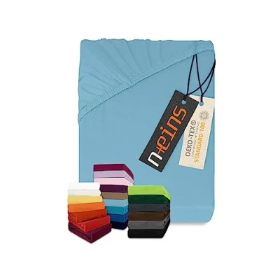 Abbildung von npluseins klassisches Jersey Spannbetttuch vielen Farben + Größen 100% Baumwolle 159.192, 120 x 200 cm, hellblau