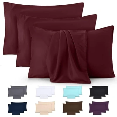 Abbildung von Utopia Bedding Kissenbezug 50x75 4er set Kopfkissenbezug aus 100% gebürsteter Mikrofaser mit Umschlagverschluss falten , verblassen und schmutzabweisende Kissenbezüge Burgunderrot