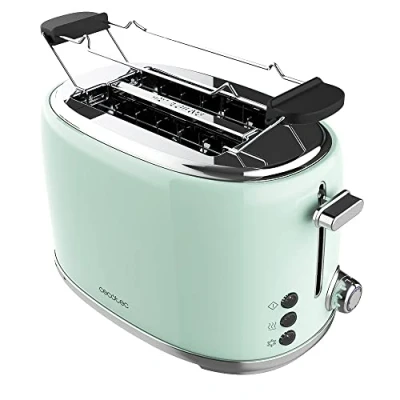 Abbildung von Cecotec Toaster 2 Scheiben Toast&amp;Taste 1000 Retro Double Green, 980 W, Breite und Kurze Schlitze von 3,8 cm, Edelstahl, Obere Roste, Regulierbare Leistung, Krümelschublade