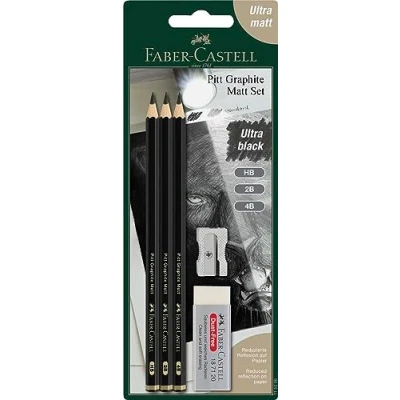 Abbildung von Faber Castell 115296 Bleistifte Set Pitt Graphite Matt, 5 teilig, inkl. Spitzer und Radiergummi