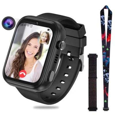 Abbildung von OKYUK 4G Smartwatch für Kinder, GPS Tracker, mehrere Desktop Stile zur Auswahl, Zwei Wege Anrufe, Bildkompetenz, SOS, WLAN, wasserdichter Touchscreen 412 Jungen und Mädchen (T45 Schwarz)