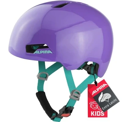 Abbildung von ALPINA HACKNEY Leichter, Bruchfester &amp; Optimal Klimatisierter Fahrradhelm Mit Nachrüstbarem LED Für Kinder, purple gloss, 51 56 cm