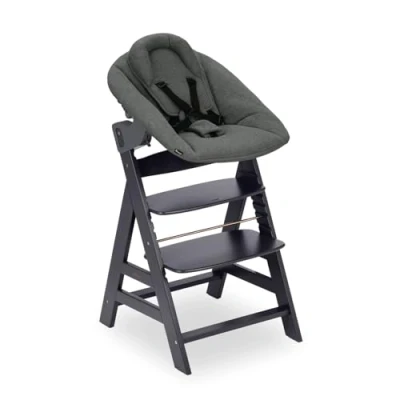 Abbildung von hauck Alpha Newborn Set Plus Baby Holz Hochstuhl ab Geburt (FSC® Zertifizierte Buche), inkl. Aufsatz für Neugeborene mit Liegeposition, Mitwachsend, Höhenverstellbar (Dark Grey)