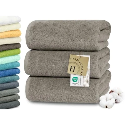 Abbildung von ZOLLNER 3er Set Duschtücher in 70x140 cm besonders weiche und saugstarke Handtücher braun mit praktischem Aufhänger waschbar bis 95C Baumwolle Hotelqualität