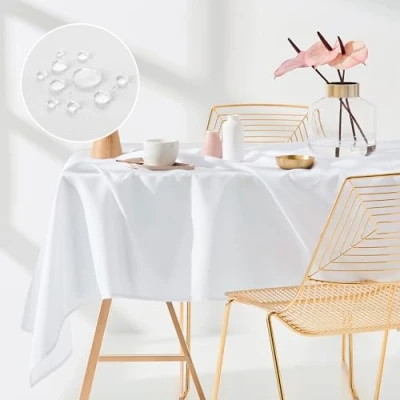 Abbildung von ROOM99 Aura Tischdecke 130 x 180 cm Tischtuch Tafeldecke Fleckschutz Abwaschbar Wasserabweisend Schmutzabweisend Polyester Rechteckig Bankett Dekoration Ganzjährig Weiß