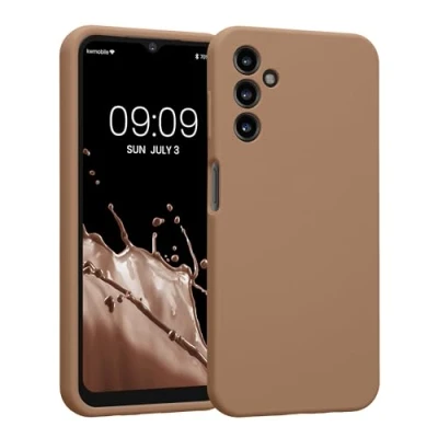 Abbildung von kwmobile Handyhülle kompatibel mit Samsung Galaxy A14 5G Hülle gummierte Handy Case aus Silikon in Cappuccino