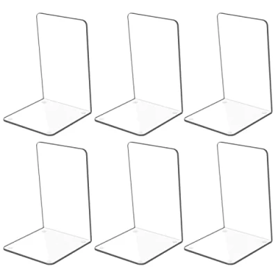 Abbildung von 3 Paar klare Acryl Buchstützen für Regale, transparente Buchstützen, Heavy Duty Book Ends und Desktop Organizer, Plexiglas Buchstopper