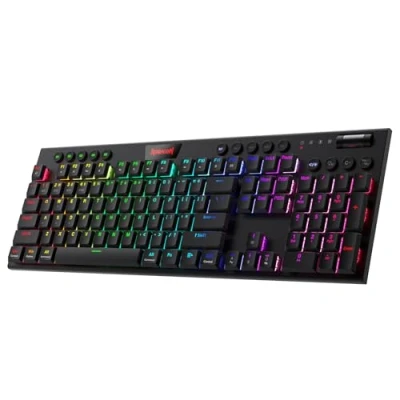 Abbildung von Redragon K618 Horus Mechanische RGB Tastatur, BT/2.4ghz/kabelgebundene Tri Mode Flache Tasten Gaming Tastatur mit Kabelloser Verbindung, Dedizierter Mediensteuerung und Blaue Schalter