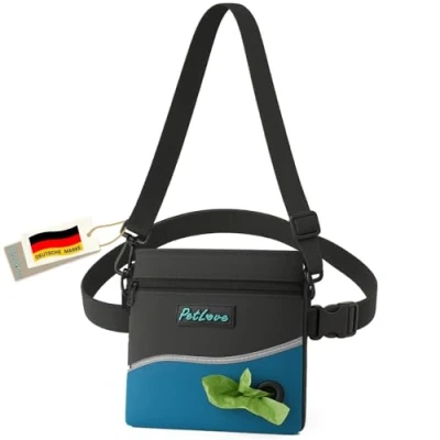 Abbildung von PetLove Leckerlibeutel für Hunde Futterbeutel mit Magnetverschluss Inklusive Kotbeutelspender &amp; verwendbar als Bauchtasche Türkis
