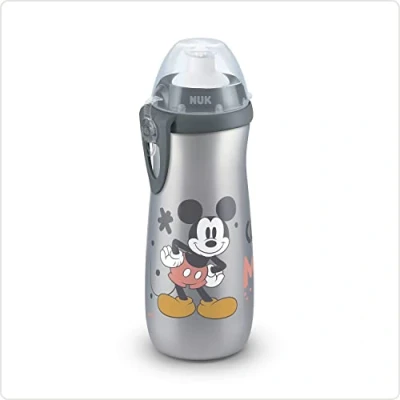 Abbildung von NUK Sports Cup Kinder Trinkflasche 24+ Monate auslaufsichere Push Pull Tülle Clip und Schutzkappe BPA frei 450 ml Disney Minnie Maus (grau)