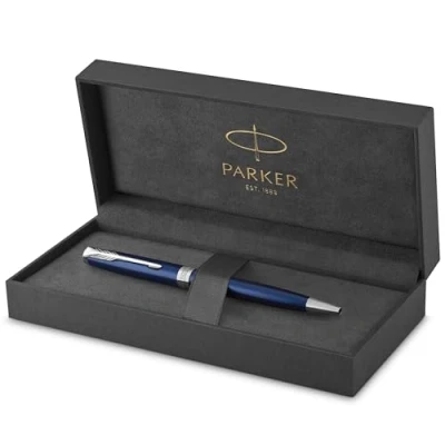 Abbildung von Parker Sonnet Kugelschreiber Blaue Lackierung Mittlere Spitze schwarze Tinte Geschenkbox