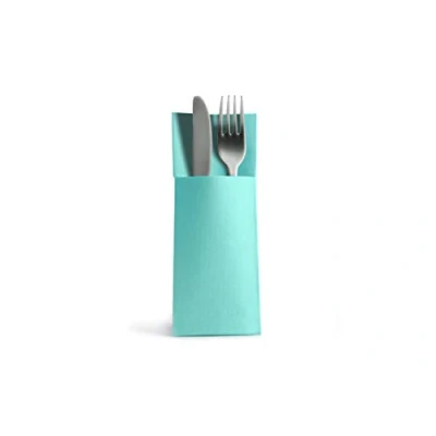 Abbildung von Alvotex Airlaid 50 Besteckservietten Bestecktaschen, Stoffähnlich, hochwertige Einwegserviette, Blau Mint, 32X40 cm
