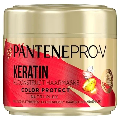 Abbildung von Pantene Pro V Color Protect Keratin Reconstruct Haarmaske, für Coloriertes Haar, Haarpflege Glanz, Haarkur, Haare Kur, Haar Mask, Beauty, Gold, 300 ml