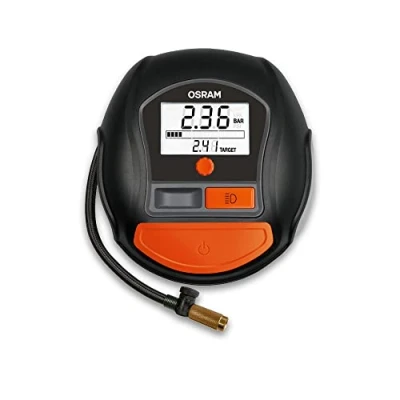 Abbildung von OSRAM TYREinflate 1000, Digitales Reifenfüllgerät mit Auto Stopp und LED Licht, tragbarer 12V Kompressor für Autoreifen, Stromanschluss via Zigarettenanzünder, Reifenbefüllung in 2 Minuten