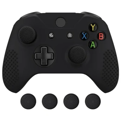 Abbildung von eXtremeRate PlayVital Silikon Schutzhülle Case für Xbox One S/X Controller, Anti Rutsch Gummi Hülle &amp; 4 Thumbstick Sticks Kappen Aufsätze Controller Schwarz