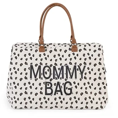 Abbildung von Childhome, Mommy Bag, Wickeltasche, Mutterschaft, Reisetasche, Großes Fassungsvermögen, Wickelunterlage, Verstellbarer Schulterriemen, Unterteilt, Isotherm Tasche, Kofferdurchführung, Leopard