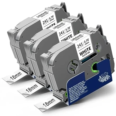 Abbildung von 3x Labelwell kompatibel für Brother P touch Bänder TZe 241 18mm Schriftband TZ Tape TZe241 Schwarz auf Weiß Ptouch PT 2030 D450VP D400 PTE300VP PTE500VP D600 P750W