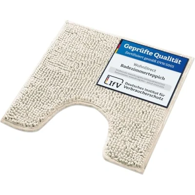 Abbildung von WohnDirect Badematte 45x45cm MIT WC Ausschnitt Creme rutschfest &amp; Waschbar Badezimmerteppich zum Set kombinierbar, Badvorleger, Garnitur, Badteppich