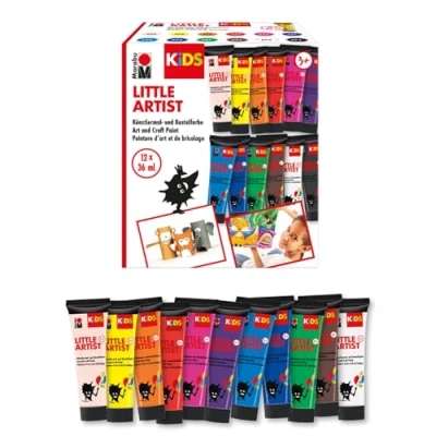 Abbildung von Marabu 0305000000102 KiDS Little Artist, Künstlermal und Bastelfarbe Set, 12 x 75 ml, vegan, trocknet schnell, ungiftig, für Kinder ab 3 Jahre