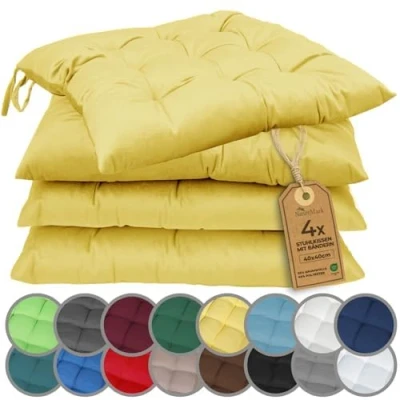 Abbildung von NatureMark 4er Set Stuhlkissen mit Bändern Gr. 40x40 cm Sitzkissen gefüllt, Hell Blau