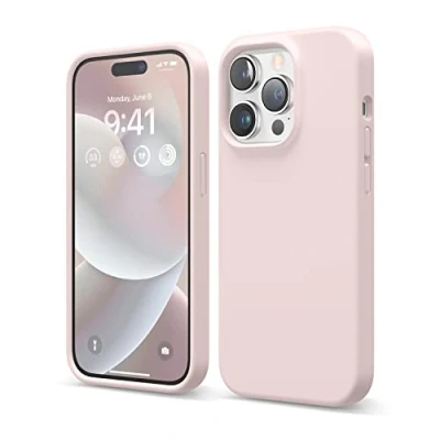 Abbildung von elago Kompatibel mit iPhone 14 Pro Hülle, Flüssige Silikonhülle, Ganzkörper Schutzhülle, stoßfest, schlanke Handyhülle, Kratzfest, weiches Mikrofaserfutter, 15,5 cm (6,1 Zoll) (Lovely Pink)