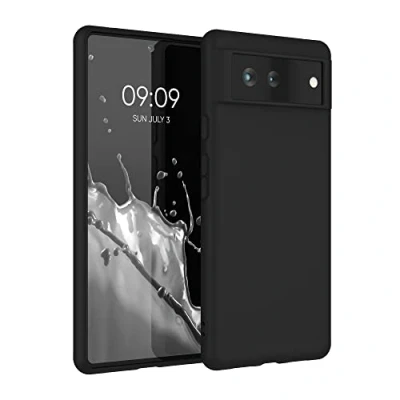Abbildung von kwmobile Hülle kompatibel mit Google Pixel 6 weiches TPU Silikon Case Cover geeignet für kabelloses Laden Schwarz matt